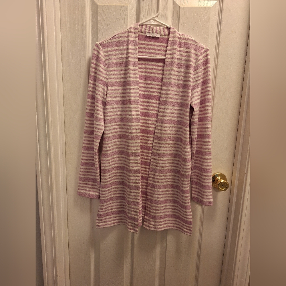 Talbots Striped Cardigan Small Purple White Soft Like New